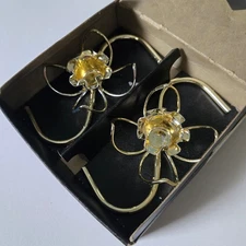 Holiday Vintage Rogers Lustro-Magic Finish Candle Holders Flower Gold Color Pair