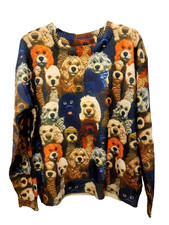 Novelty Unique Puppy Dog Print Woman's Sweater Pullover Lng Slv LGE Very Soft