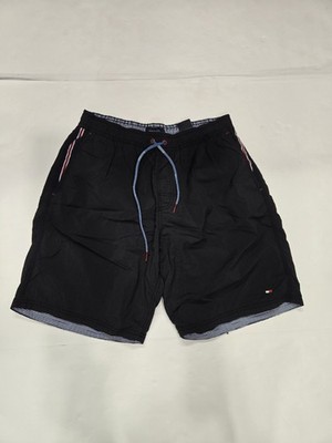 Tommy Hilfiger Men s Swim Trunks Shorts Large L Black Nylon Striped Mesh Lined