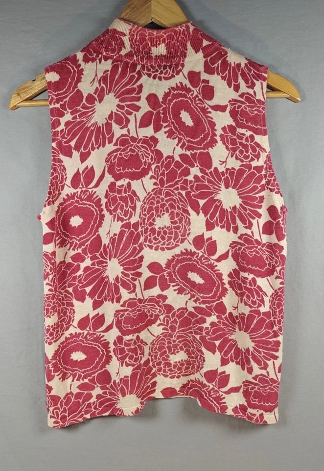 Top tejido de seda August sin mangas con cuello falso estampado floral grande Foto 2 de 4