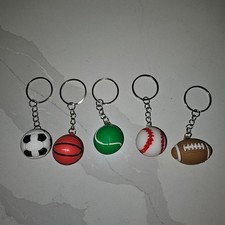 Set of 5 Sports Ball 3-D Keychains Soccer Basketball Football Tennis Baseball