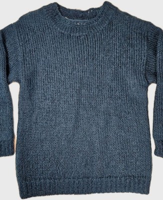 Vintage 80s Mohair Wool Blend Pullover Knit Sweater Blue Mod Retro