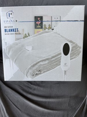 Living+ Heated Blanket w/ Foot Pouch 50x62  Flannel Throw 10 Heat Settings New