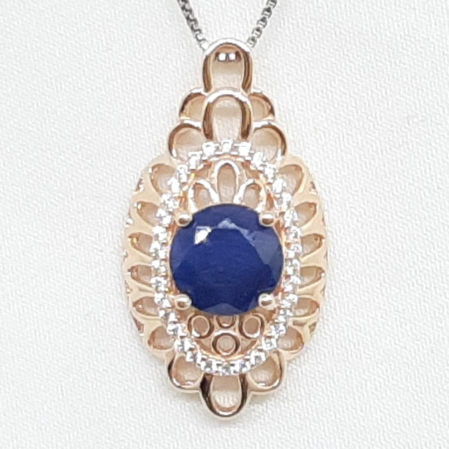 World Class 2.50ctw Blue & White Sapphire 14K Rose Gold 925 Silver Pendant