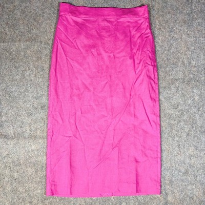 Ann Taylor Pencil Midi Skirt Sz 12 Pink Linen Blend Barbiecore Bright NWT $119