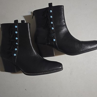 Crazy Train Boujee Babe Booties Black Women's Boots Size 8 Western Fringe Zip