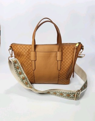Fossil Skylar Satchel Camel Braided Pattern, 2 Strapes