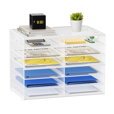 12 Compartments Paper Organizer for Desk, Mesh Literature Organizer, Mail Fil...
