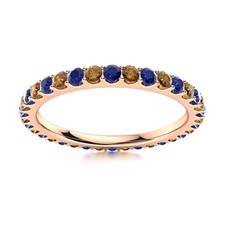 Full Eternity 2MM Round Smoky Quartz  Blue Sapphire 925 Silver Rose Plated Ring