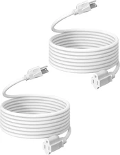 2-Pack 15FT Outdoor Extension Cord 16/3 SJTW 3-Prong White ETL Listed