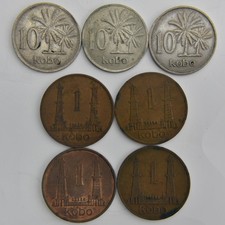 7x Nigeria Coin 1 & 10 Kobo 1973 1974 1976