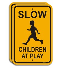 2 Pack Slow Children At Play Signs Slow Down 18x12 Inch Aluminum Weatherproof