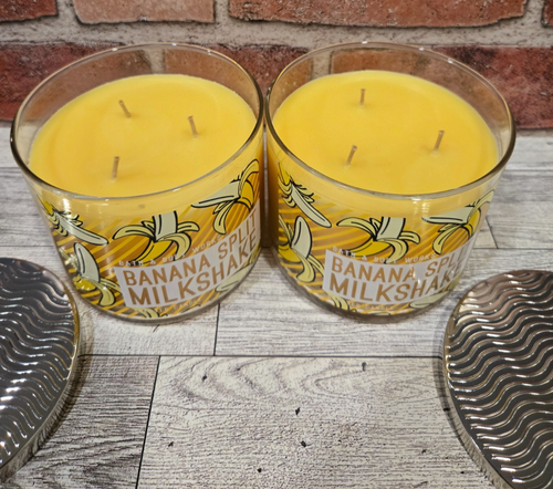 BANANA SPLIT MILKSHAKE 3 Wick Candle x4 Bath & Body Works White Barn - Picture 6 of 8