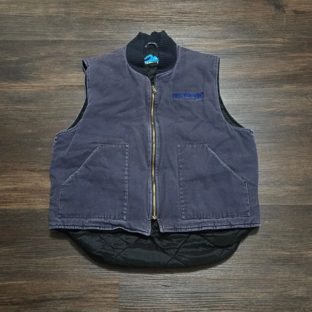 Vintage Tri Mountain Canvas Workwear Vest Men's M Navy Purple Insulated Full Zip