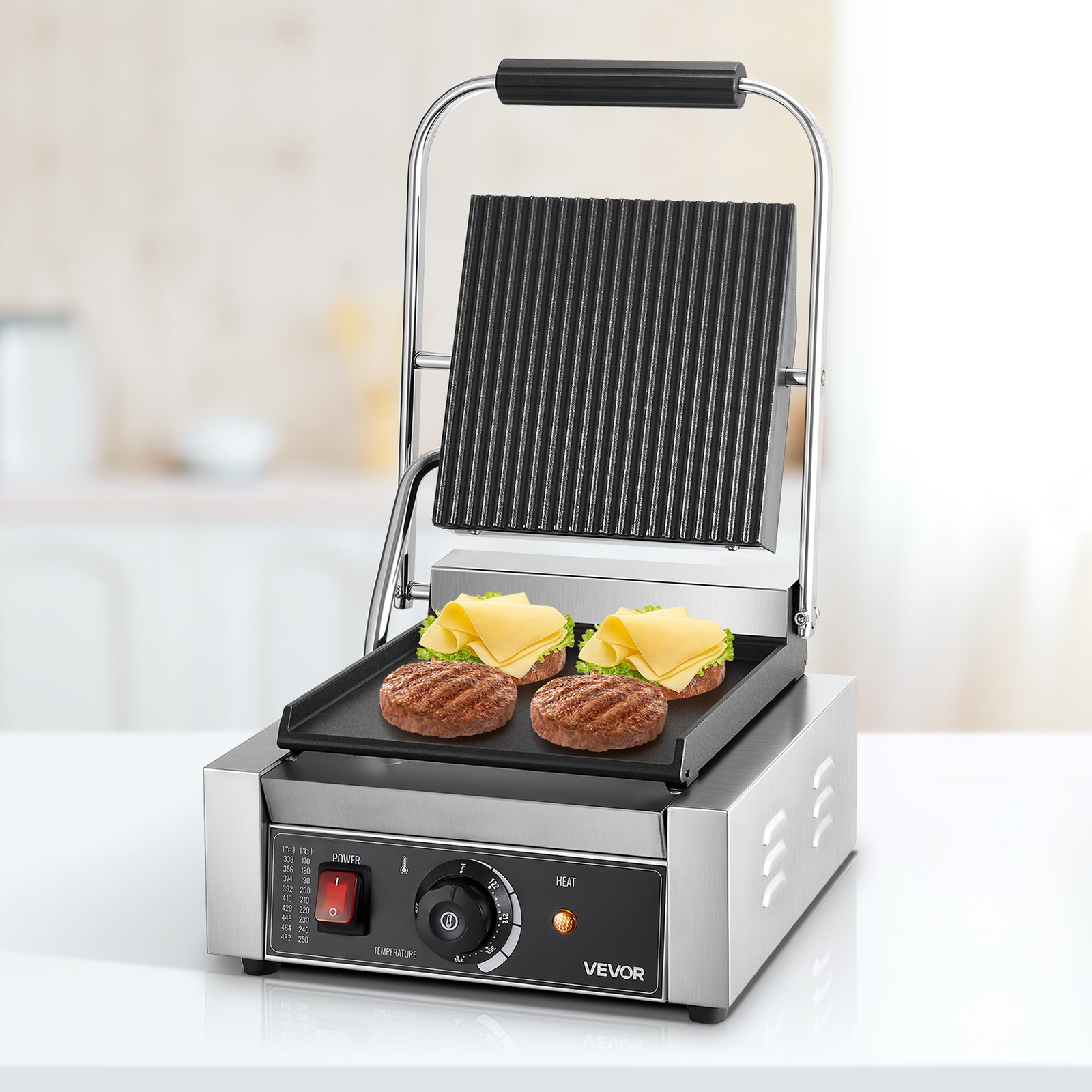 VEVOR  9x9in Commercial Panini Press Grill Electric Sandwich Maker Griddle Plate