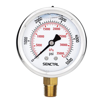 5000 Psi Glycerin Liquid Filled Hydraulic High Pressure Gauge, 2.5'' Dial Size,
