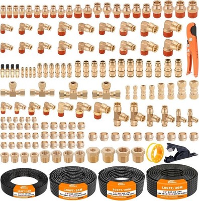 CheeMuii 156 PCS Brass DOT Air Line Fittings with 4 Roll 100FT 1/8'' 1/4'' 3/8'' ..