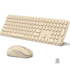 Wireless Keyboard and Mouse Combo 110 Round Quiet Keys Optical Khaki