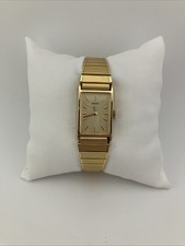 Vtg Seiko Ladies 17mm Watch Gold Tone Windup Gold Tank Dial 1100-5149 -RUNS