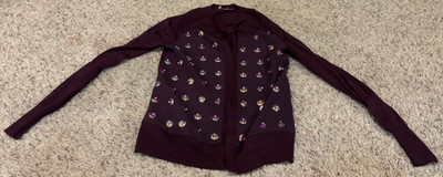 Tory Burch Merino Wool Long Sleeve Sweater Jacket Maroon Womens Size XS