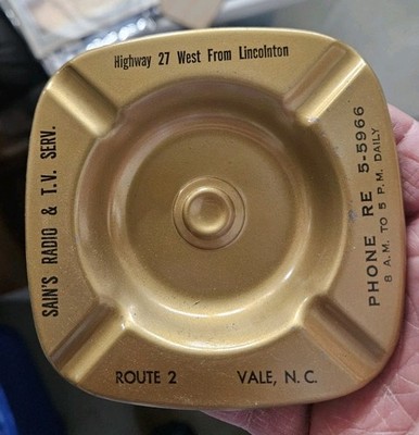 Vintage Sain's Radio & T.V. Advertising Metal Ashtray Vale NC Lincolnton NOS