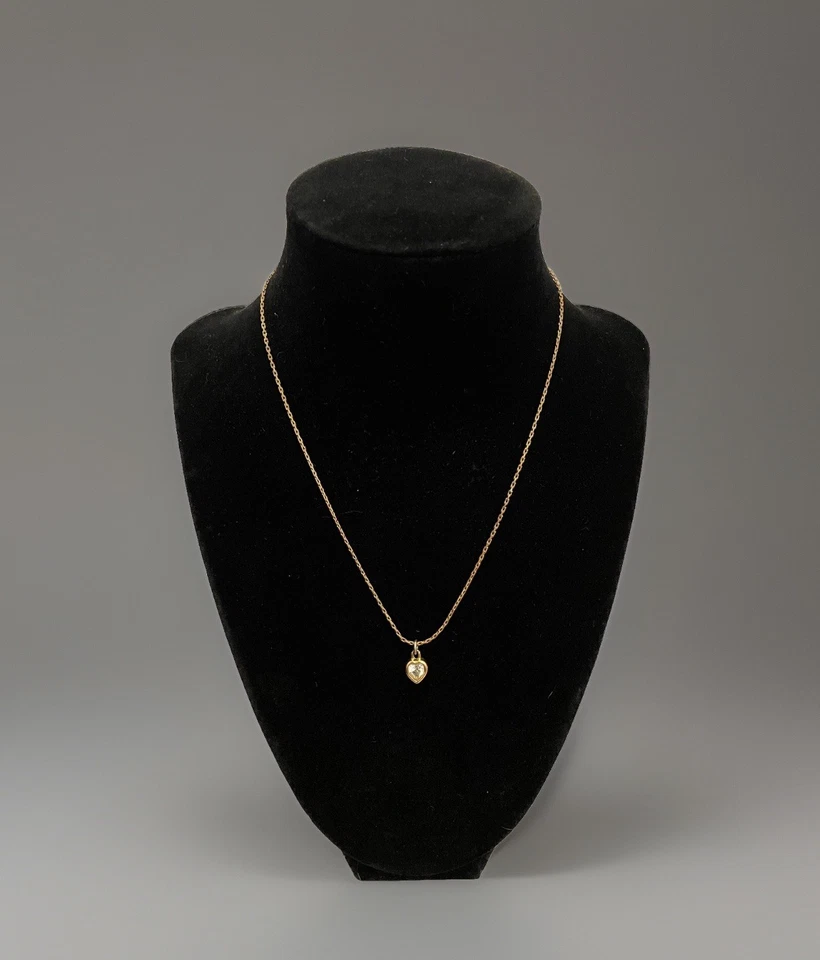 Vintage Christian Dior Gold Plated Heart Rhinestone Chain Necklace CD Logo - Image 2 of 4