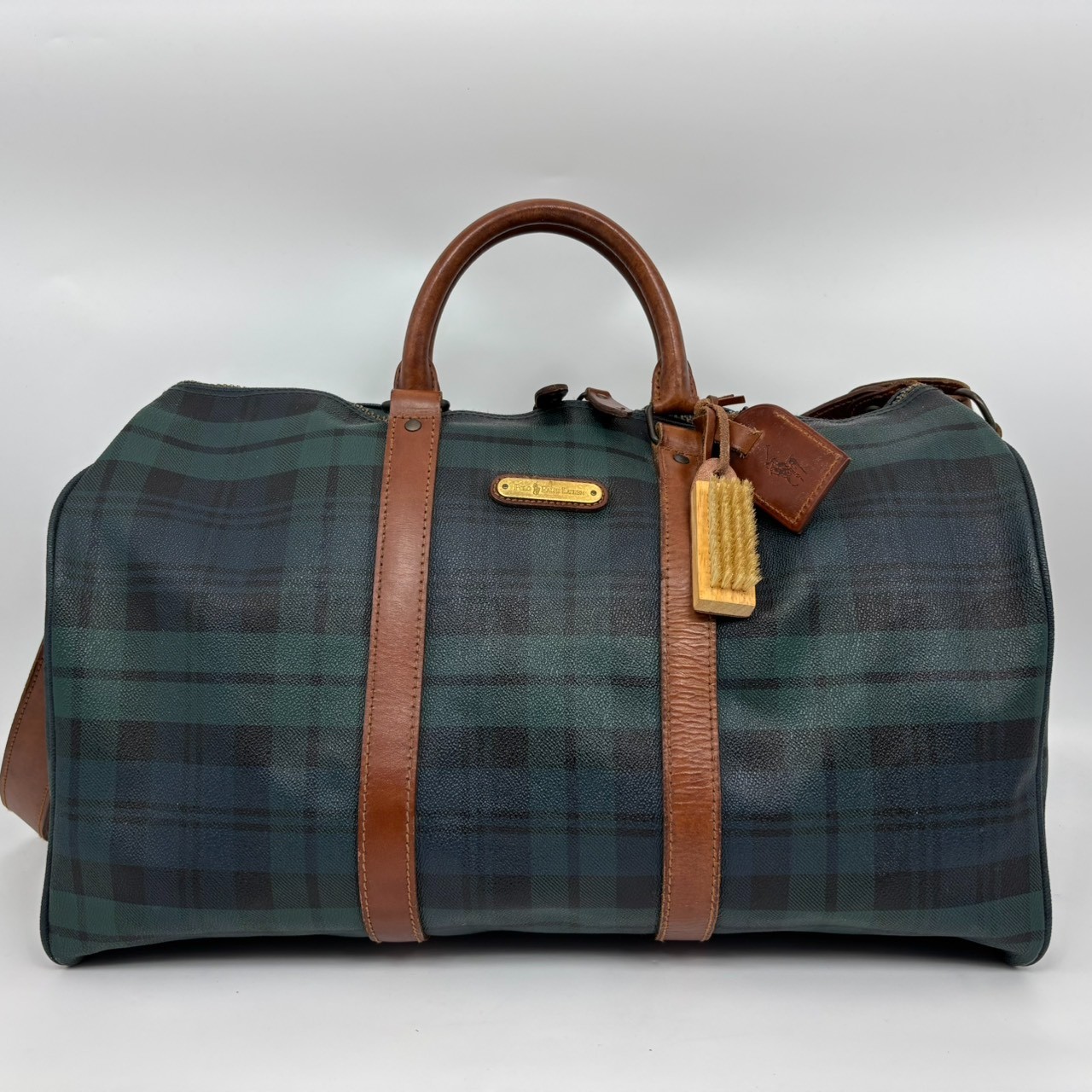 Polo Ralph Lauren Boston Bag Green Brown PVC leather Large Capacity Vintage