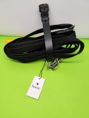 NEW - Horze Brand - Size: PONY 180'' Color: Black Leather & Nylon Web Draw Reins