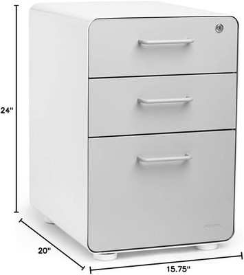Poppin Stow 3-Drawer Vertical File Cabinet Mobile/Pedestal White Letter/Legal 20