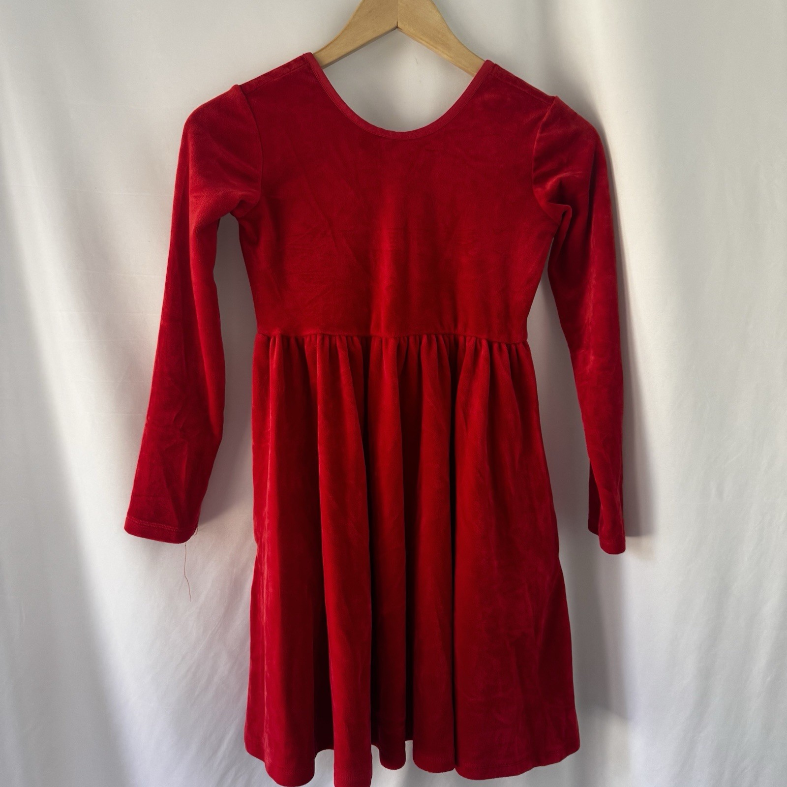 Hanna Andersson Red Velvet Long Sleeve Dress Pockets US 10/140 cm Holiday Flare