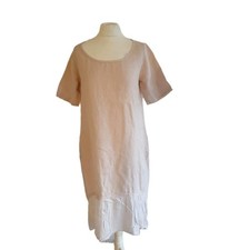 Stella Martini Womens Light Pink Linen Short Sleeve Lagenlook Midi Dress. Small.