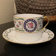Haviland Limoges Louveciennes Oversized Breakfast 2 7/8" Flat Cup & Saucer MINT