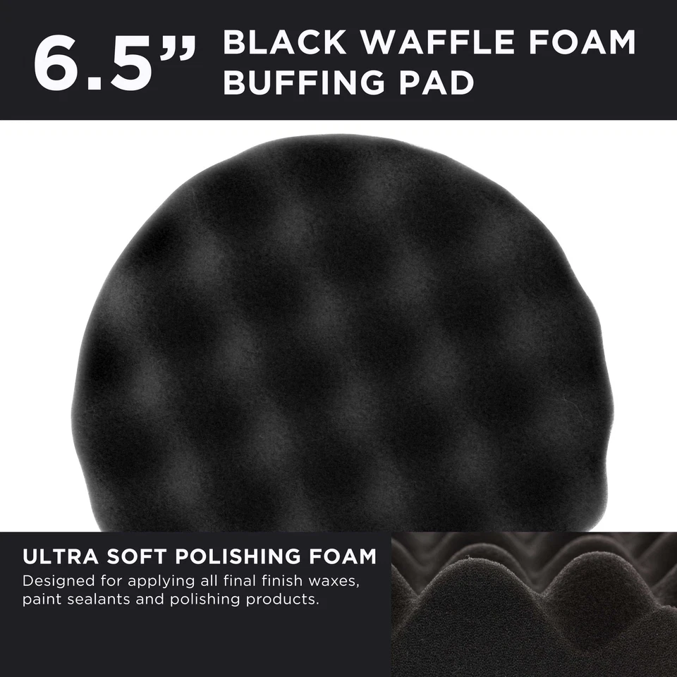 6.5" Black Waffle Final Finishing Grip Foam Polish Pad - DA Hook & Loop Detail - Image 2 of 4