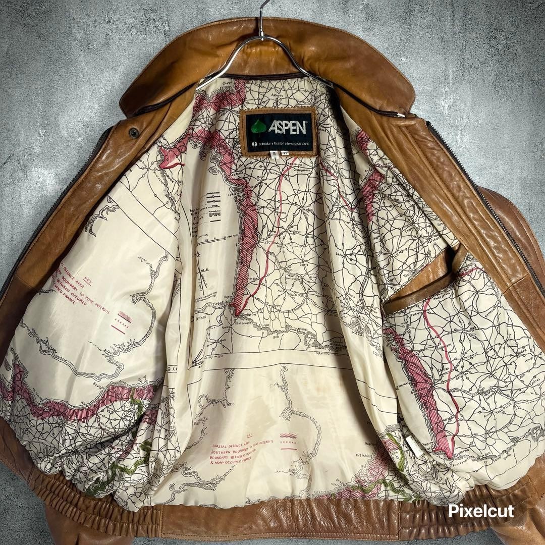 A2 Map Pattern Flight Jacket L Sheep Leather Agin… - image 11