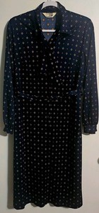 Vintage 70s Sears The Fashion Place Geo Print Polyester Shirtdress w/ Belt Scarf