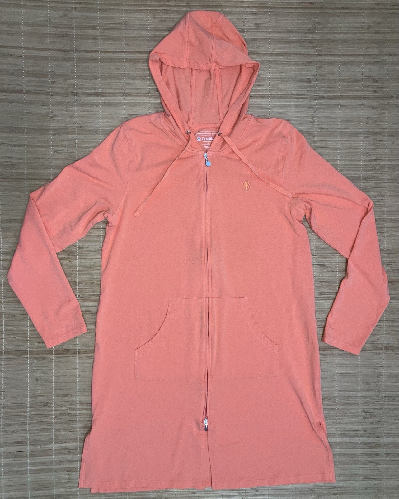 Women’s Coolibar Cabana Hoodie Peach Long Full Zip Swim Cover-up UPF50 Small