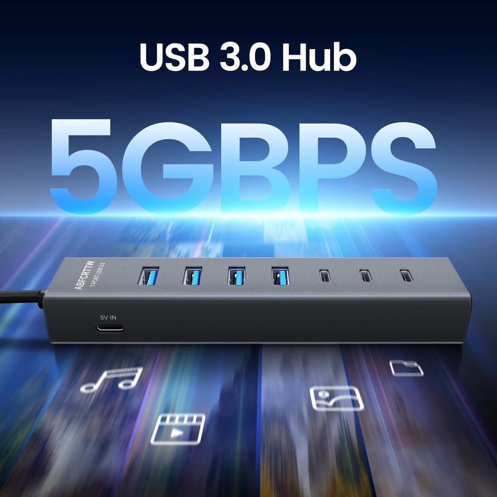 USB to USB Hub Multiport Adapter, Aluminium 7-Port USB Hub Multiport Adapter,...