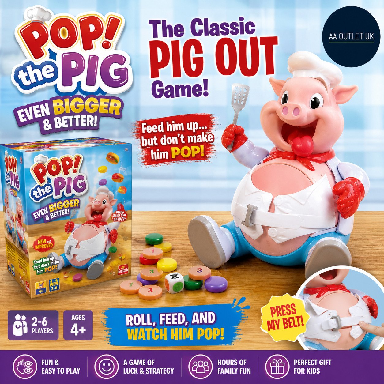 Goliath Games Pop The Pig Even Bigger & Better Kids 2-6 Players Ages 4+