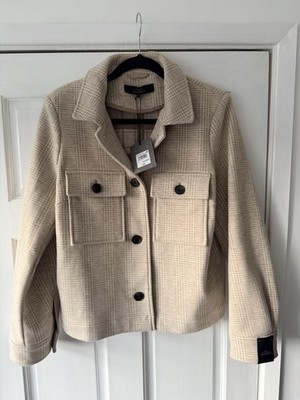 Next Tailoring Women's Check Tweed Jacket UK 14 Beige Button Short Lined New