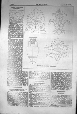 Original alter antiker Druck 1868 Baumeister Freihandzeichnung Übungen Entwurf 19.