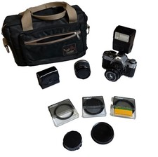 Canon AE-1 SLR 35mm Camera Working , Teleconverter, Mount Flash, Lot Of Lenses