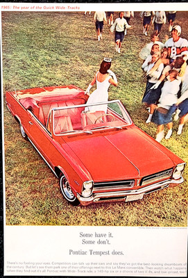 Pontiac Tempest Convertible Original 1965 Vintage Print Ad Wall Art