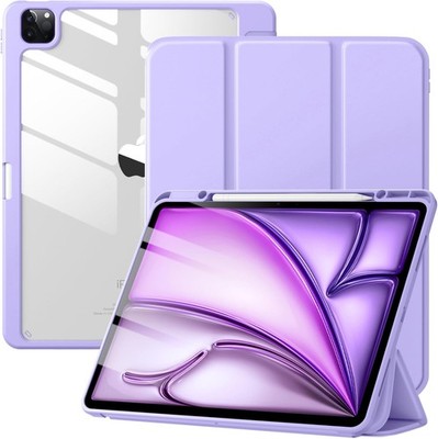 Case for iPad Air 13 inch, Built-in Pencil Holder, Clear Back Shell, Lavender
