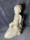 Boy Riding Fish Garden Statue White Moss 20x20x10 Fiberglass Lawn Art Decoration — photo 2