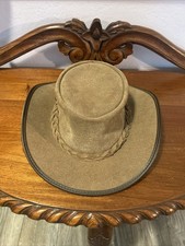 Vintage Barmah Foldaway Light Brown Squashy Leather Hat Size Large