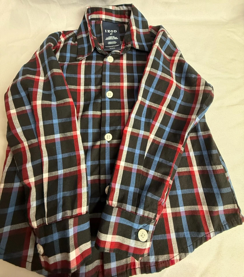 IZOD 3T малыш мальчика клетку рубашка и черные брюки комплект - Изображение 3 из 4