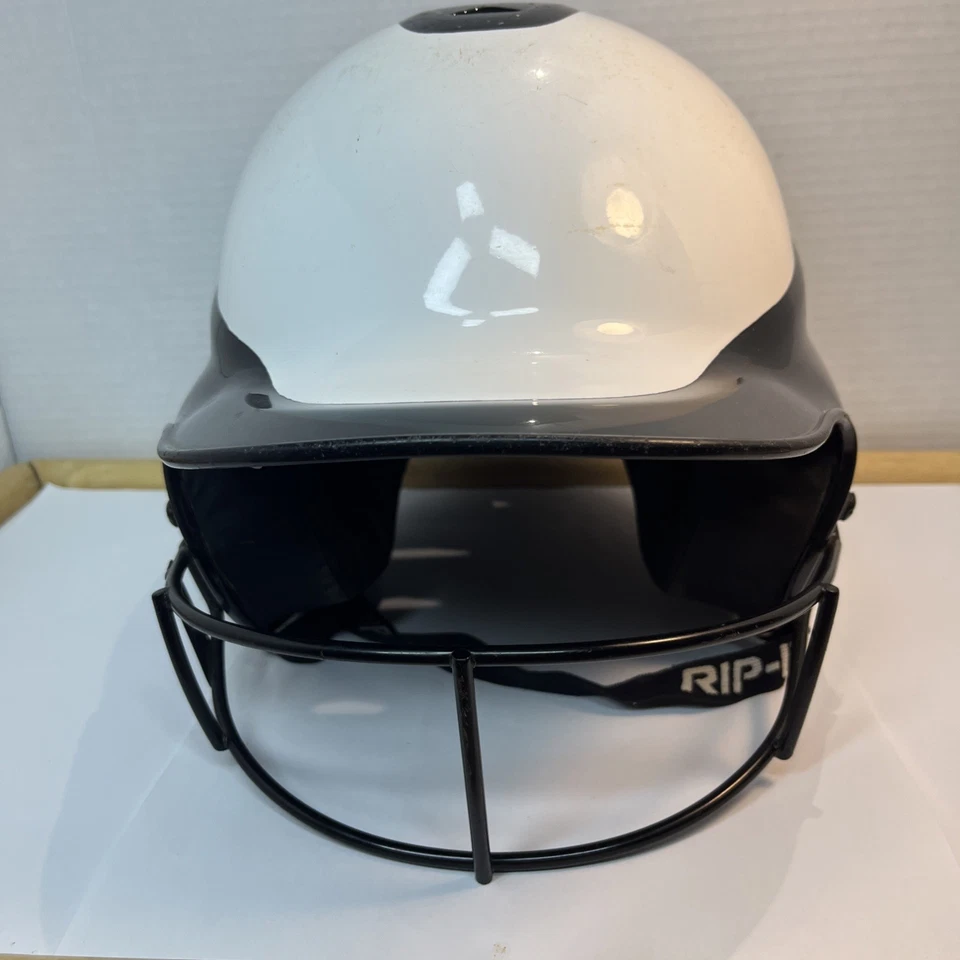 RIP-IT WLBH -S/M 6 - 6 7/8 Batting Helmet w/ Cage SOFTBALL WHITE & BLACK - Image 3 of 4
