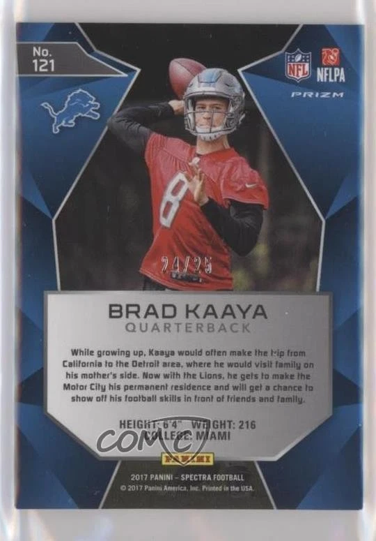 2017 Panini Spectra Rookies Neon Green Prizm /25 Brad Kaaya #121 Rookie RC - Image 2 of 2