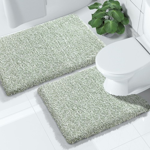 Bathroom Rugs Sets 2 Piece, Soft Absorbent Bath Mat and U-Shaped Toilet Rug w... - Picture 1 of 8