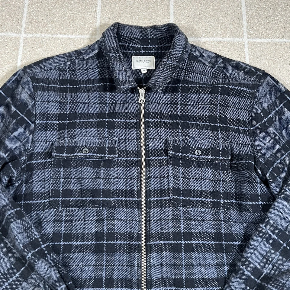 Frank And Oak Men's Grey Heavyweight Flannel Plaid Zip Shirt Jacket Shacket Sz M - Image 2 of 4